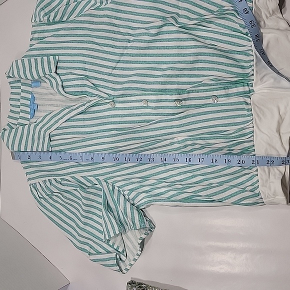 Draper James Green, Blue, White Striped Linen Button Down Front Bodysuit Size L - Picture 9 of 9